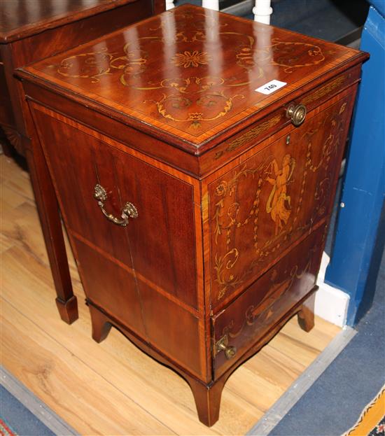 A Sheraton style marquetry and mahogany cellaret, W.45cms